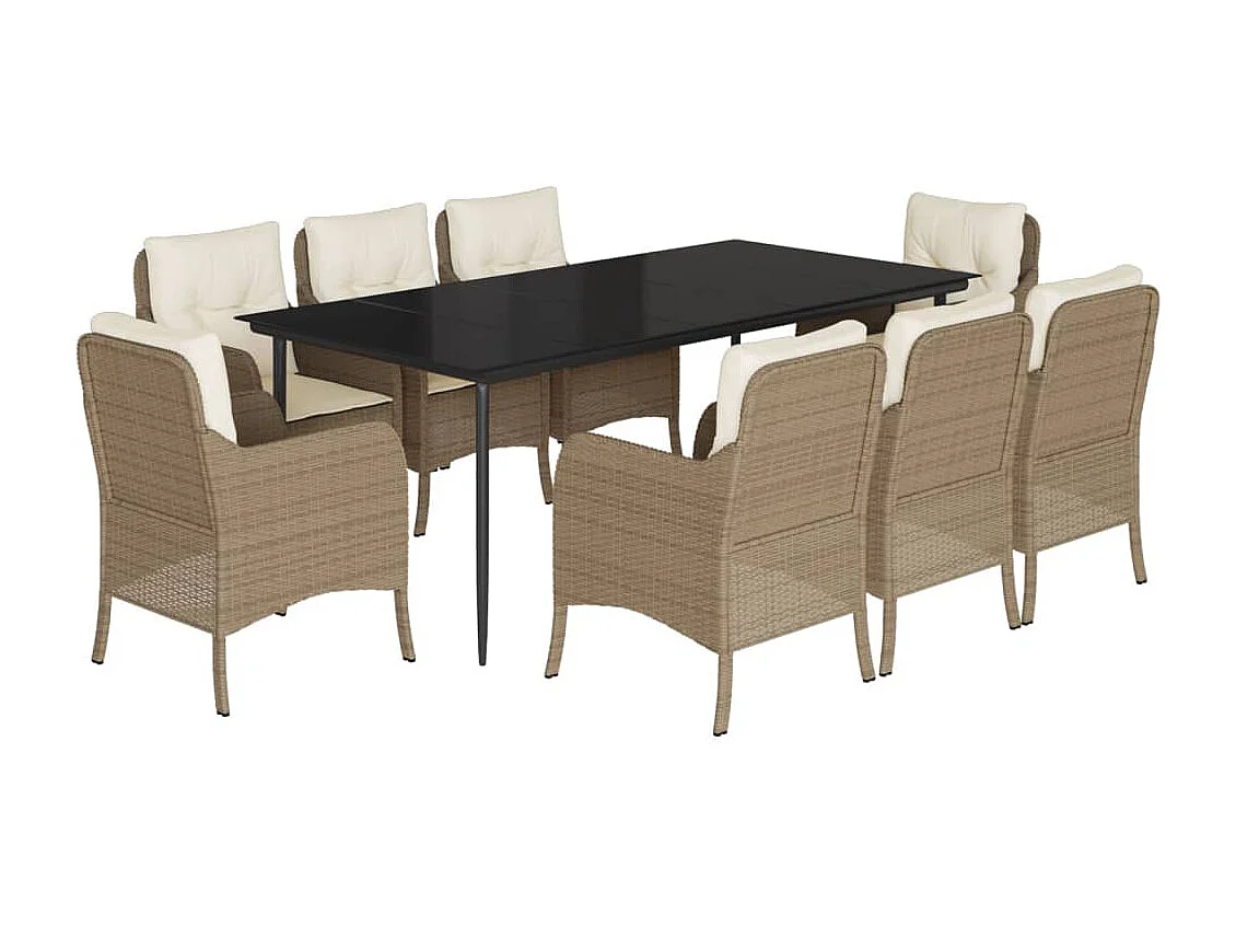 Set comedor de jardín 9 piezas con cojines ratán sintético beige
