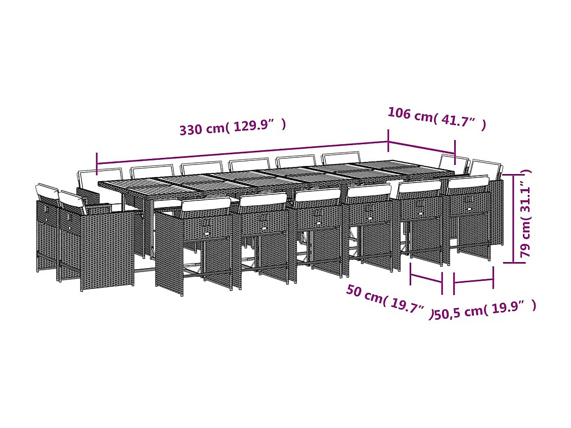 17-delige Tuinset met kussens poly rattan zwart
