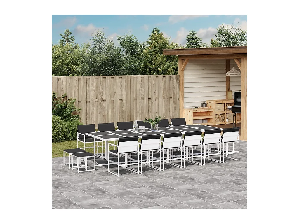 Ensemble à manger de jardin avec coussins 17 pièces blanc textilène