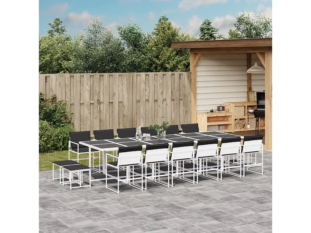 Ensemble à manger de jardin avec coussins 17 pièces blanc textilène