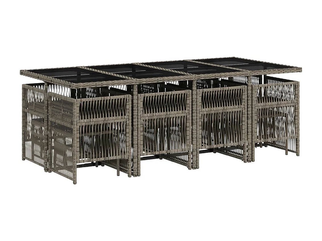 Ensemble à manger de jardin coussins 13 pièces gris résine tressée