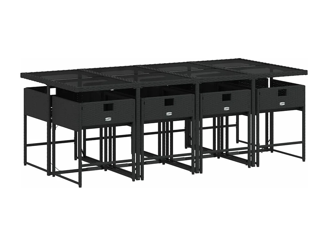 Ensemble à manger de jardin 9 pièces coussins noir résine tressée