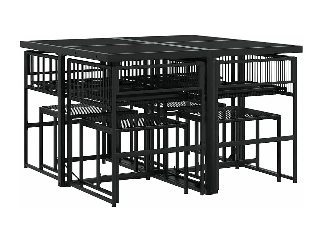 Ensemble à manger de jardin 9 pièces Noir Résine tressée