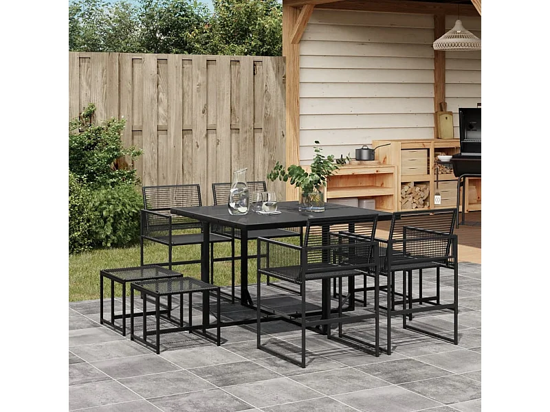 9-delige Tuinset poly rattan zwart