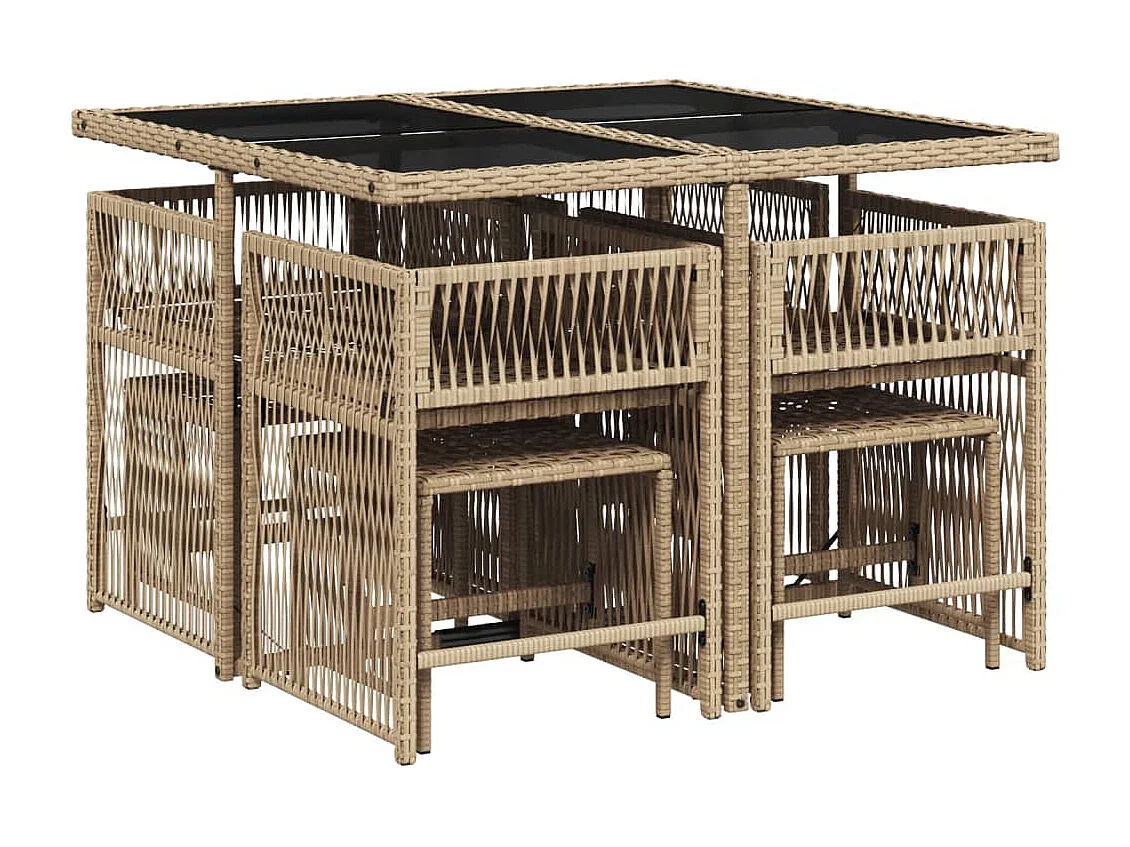 9-delige Tuinset met kussens poly rattan beige