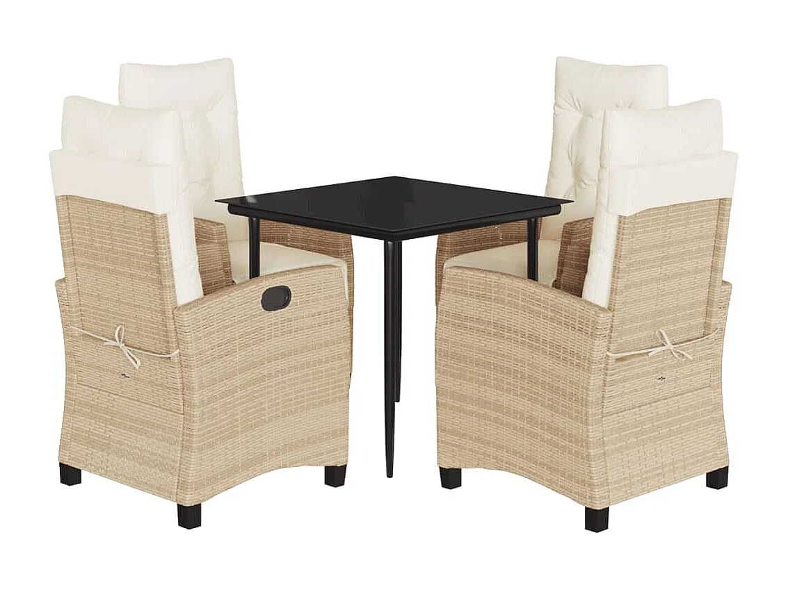 Ensemble à manger de jardin avec coussins 5 pièces Beige poly rotin