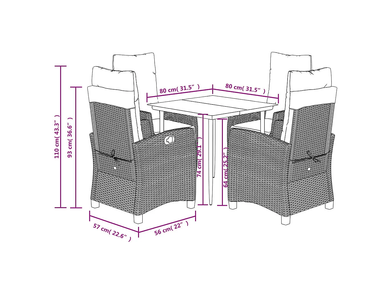 Ensemble à manger de jardin avec coussins 5 pièces Beige poly rotin