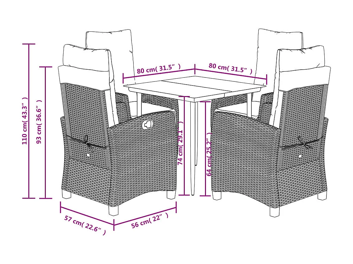 Ensemble à manger de jardin avec coussins 5 pièces Beige poly rotin