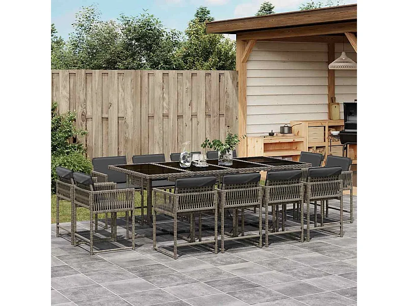 13-delige Tuinset met kussens poly rattan grijs