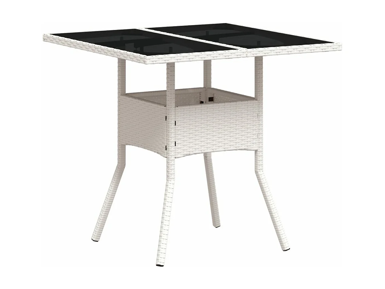 Ensemble à manger de jardin et coussins 3 pièces blanc rotin verre