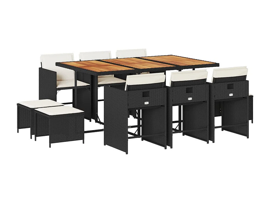 11-delige Tuinset met kussens poly rattan zwart