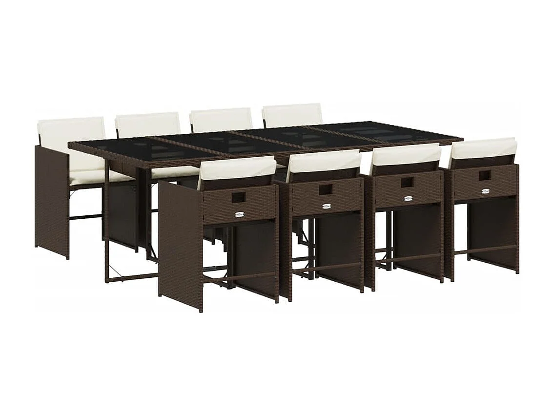 Ensemble à manger de jardin et coussins 9 pièces marron poly rotin