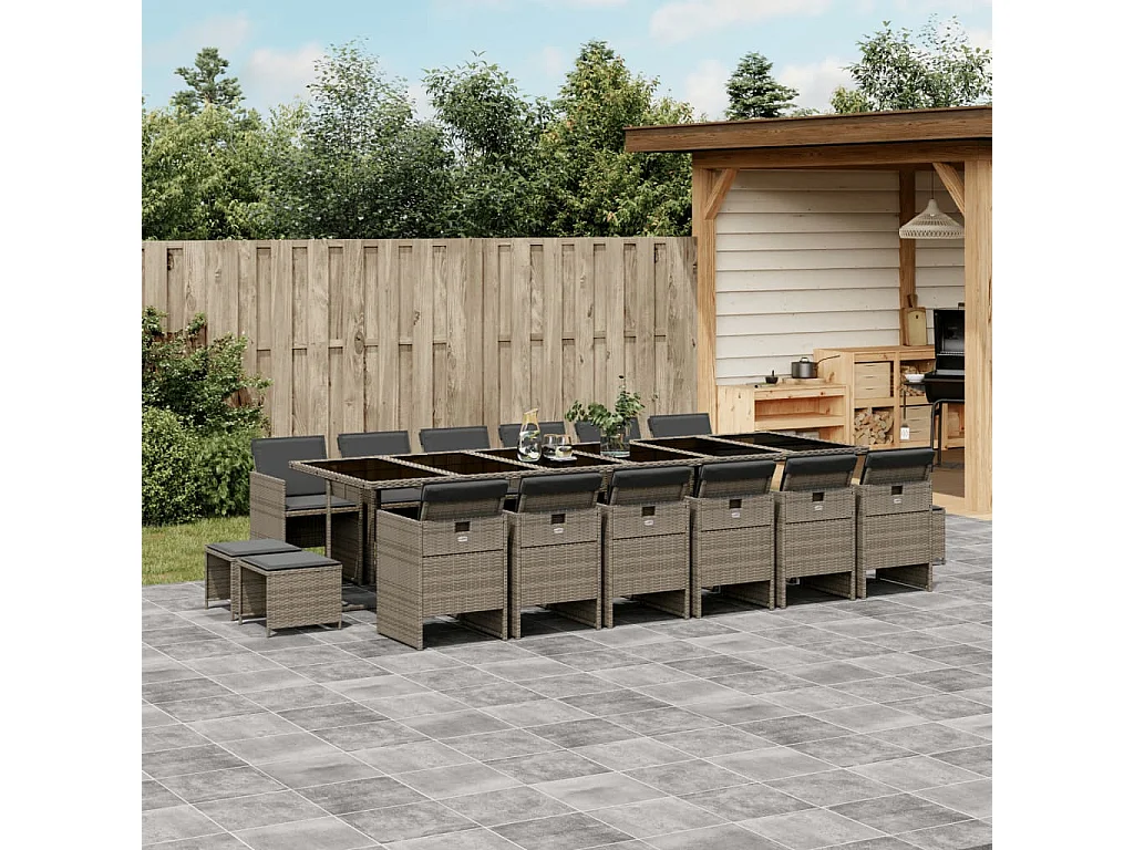 Ensemble à manger de jardin 17 pièces et coussins résine tressée