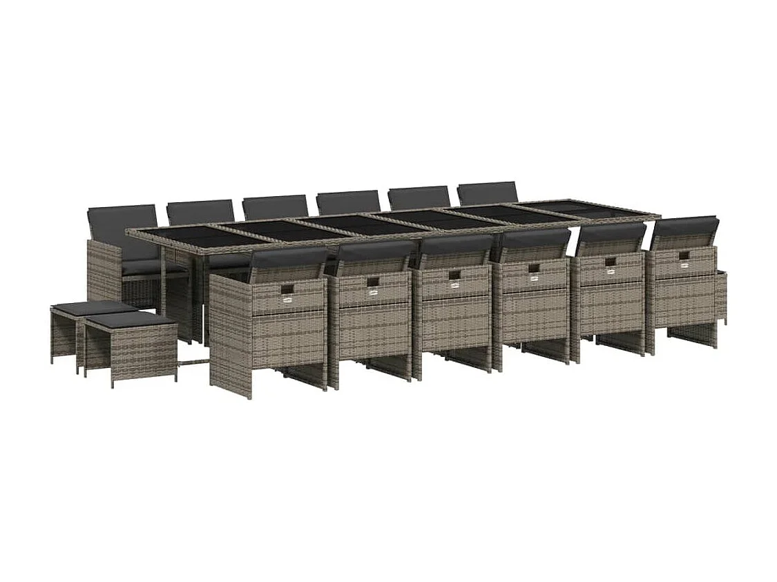 Ensemble à manger de jardin 17 pièces et coussins résine tressée