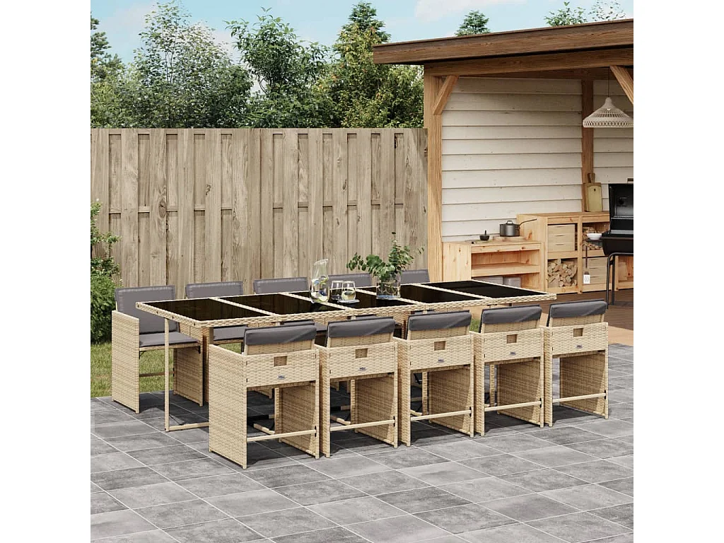 Ensemble à manger de jardin et coussins 11 pièces mélange beige