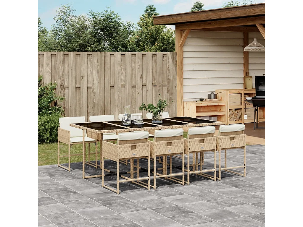 9-delige Tuinset met kussens poly rattan beige
