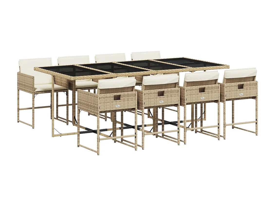 9-delige Tuinset met kussens poly rattan beige