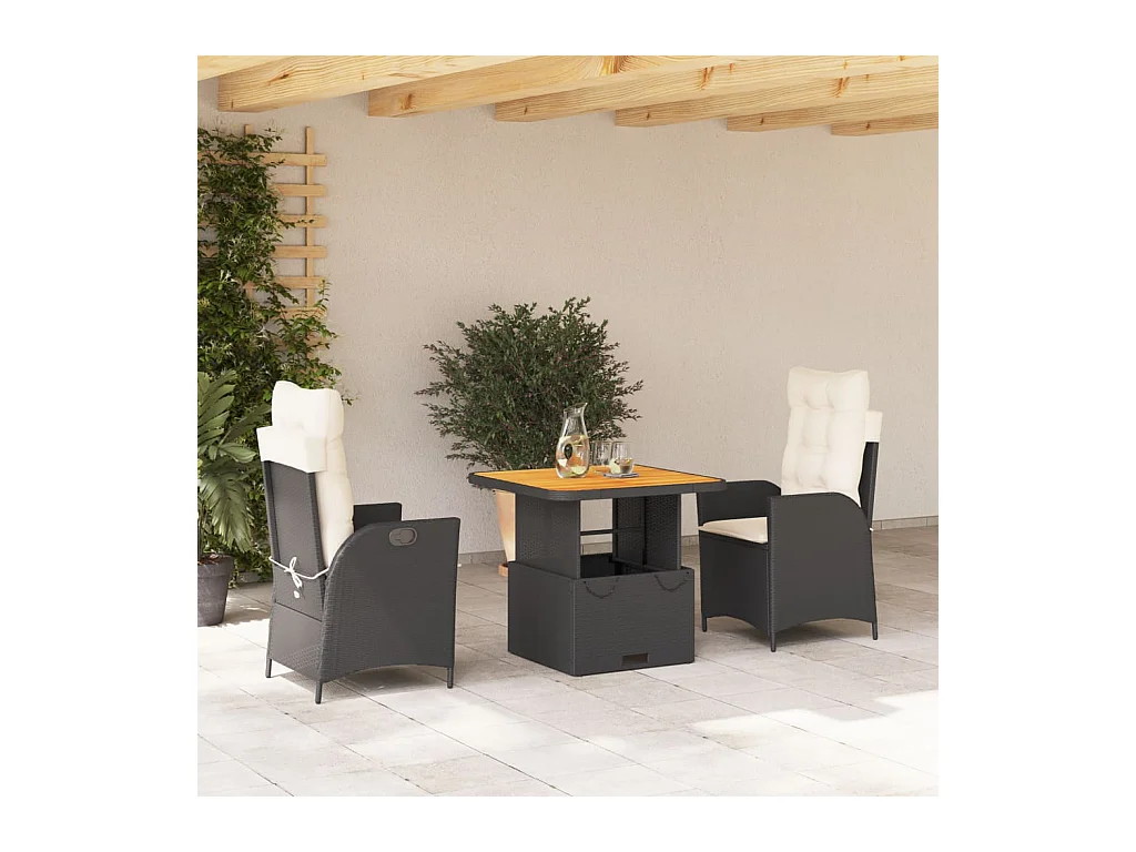 3-delige Tuinset met kussens poly rattan zwart