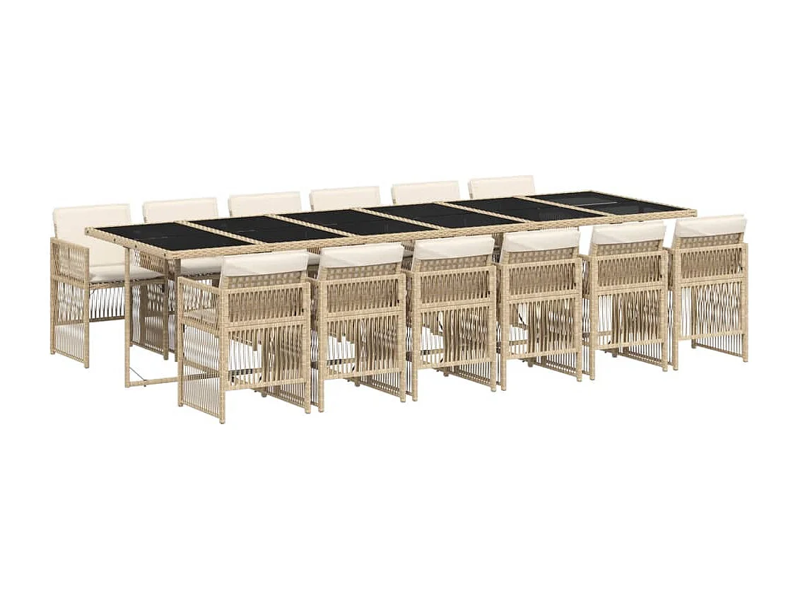 Ensemble à manger de jardin et coussins 13 pièces beige