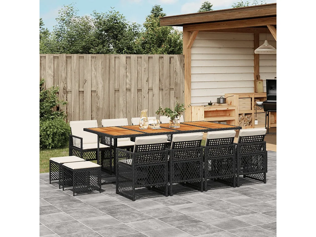 13-delige Tuinset met kussens poly rattan zwart