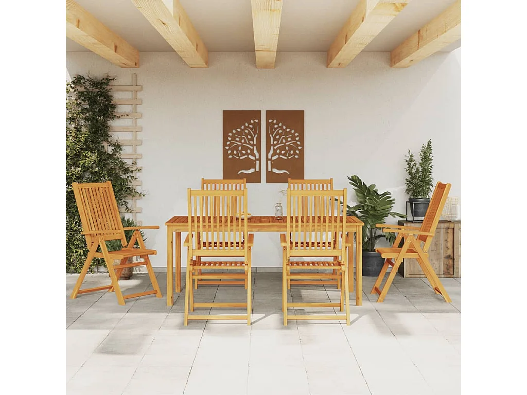 Juego de comedor para jardín 7 piezas madera maciza acacia