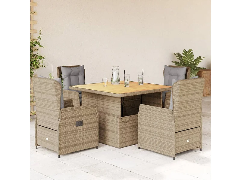 5 peças conjunto de jantar para jardim com almofadões vime PE bege