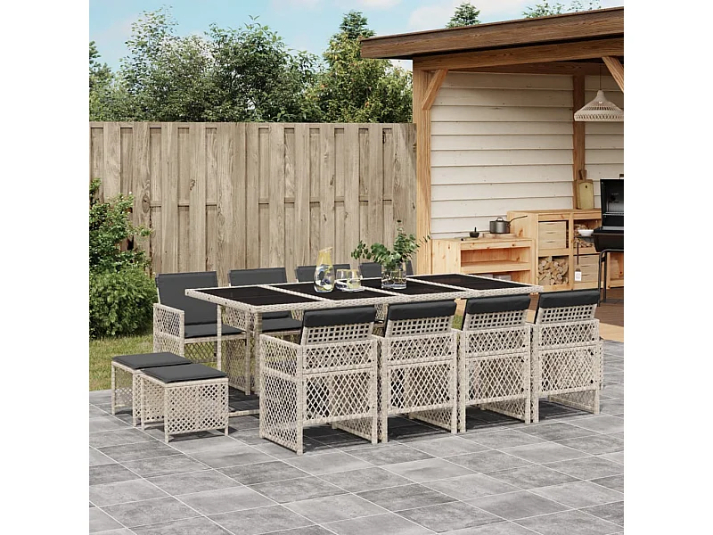 13-delige Tuinset met kussens poly rattan lichtgrijs