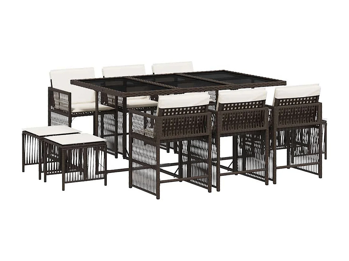 Ensemble à manger de jardin et coussins 11 pièces marron rotin