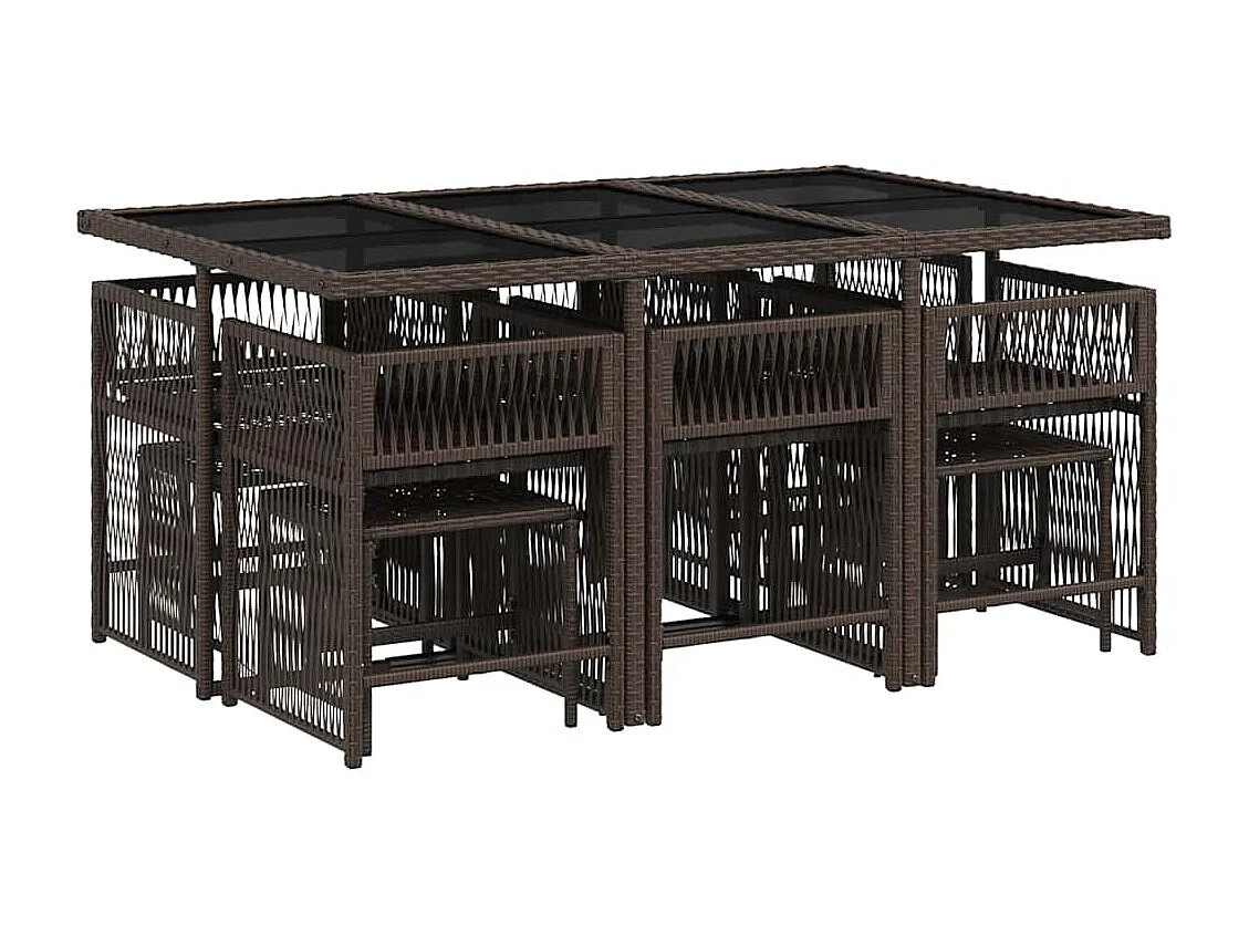 Ensemble à manger de jardin et coussins 11 pièces marron rotin