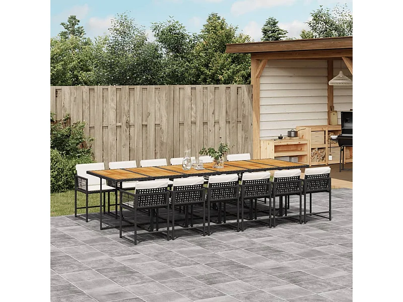 13 peças conjunto de jantar parajardim com almofadões vime PE preto