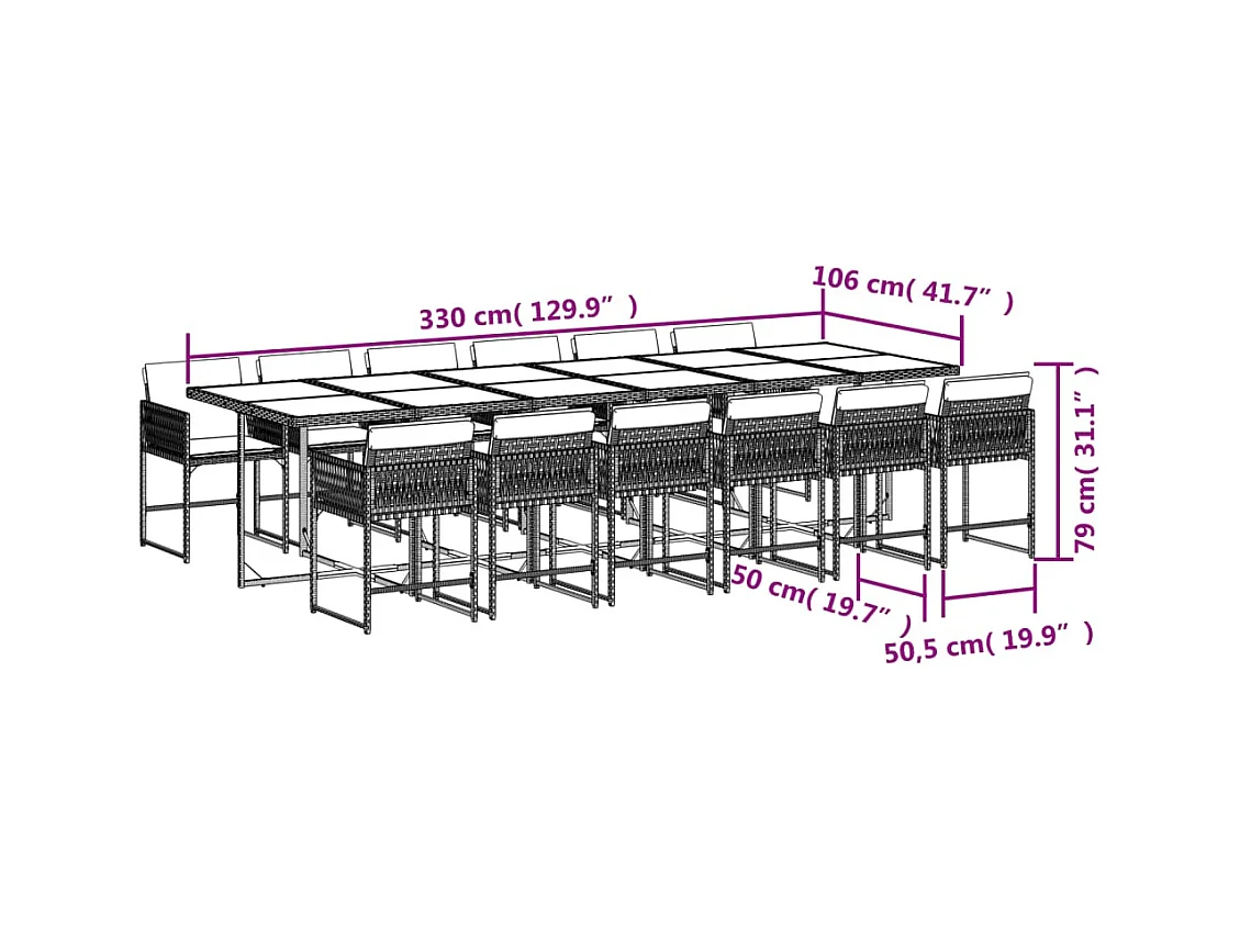 Ensemble à manger de jardin 13 pièces coussins noir résine tressée
