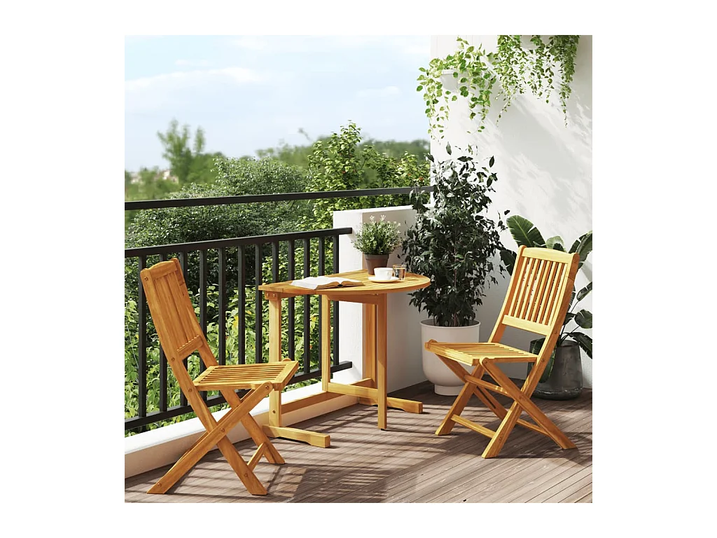 Ensemble à manger de jardin pliable 3 pièces bois d'acacia massif