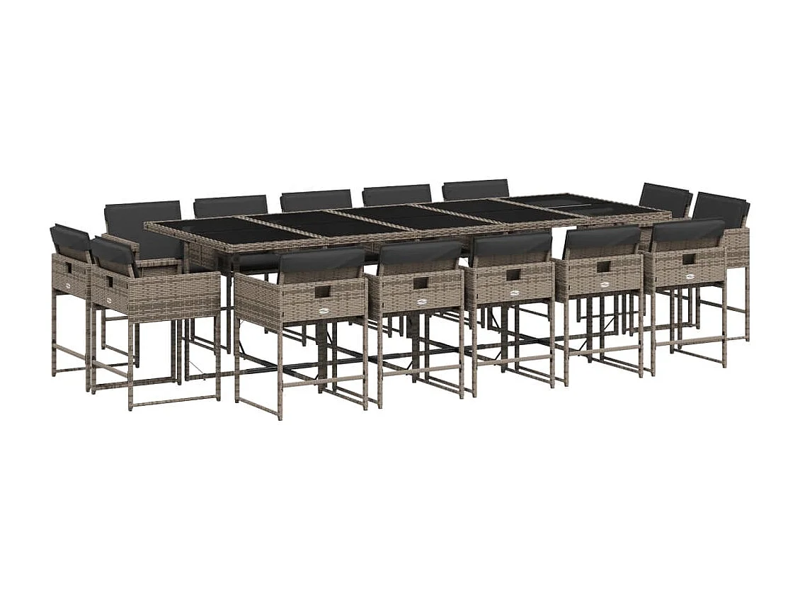 15-delige Tuinset met kussens poly rattan grijs