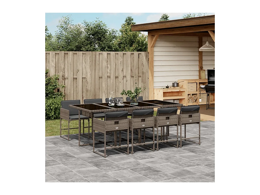 Ensemble à manger de jardin 9 pièces avec coussins Gris