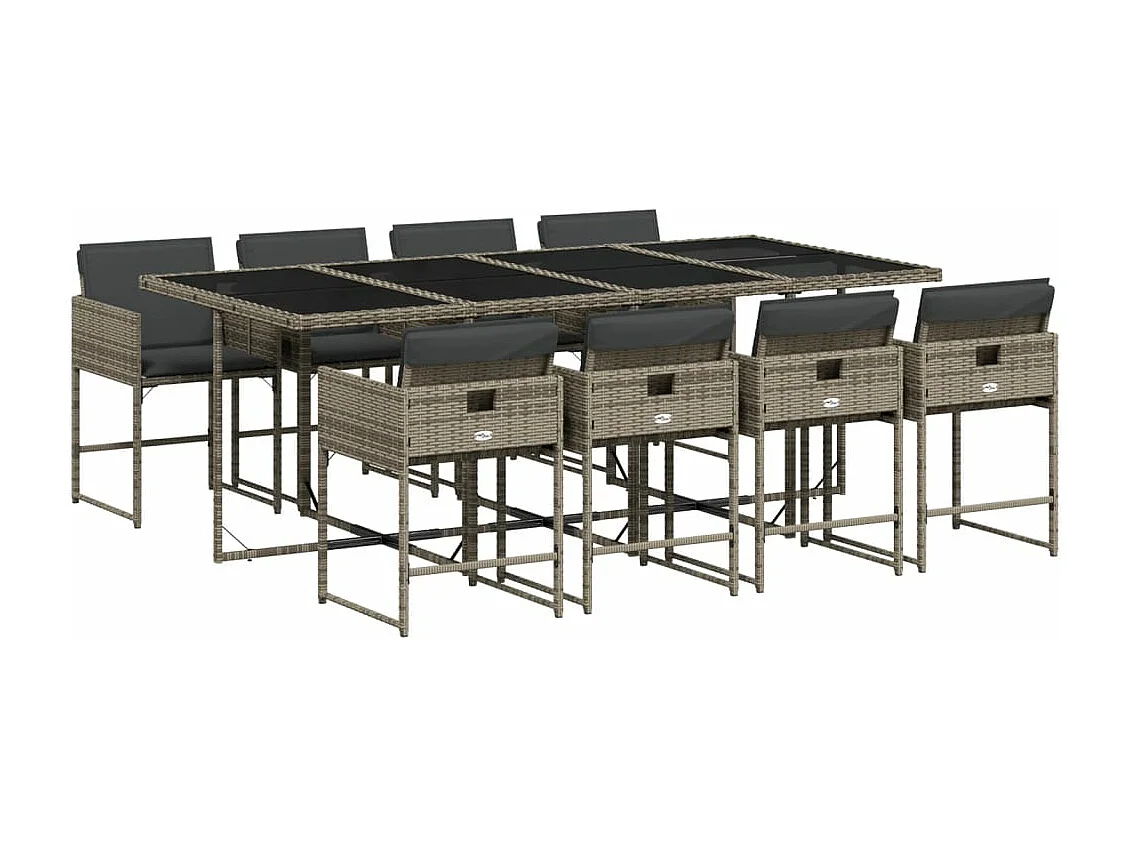 9 peças conjunto de jantar para jardim com almofadões vime PE cinza