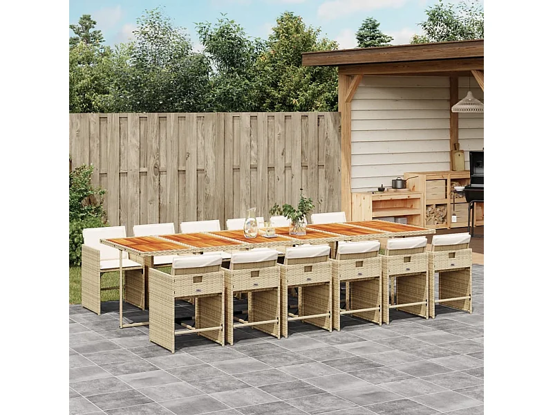 Ensemble à manger de jardin et coussins 13 pièces beige