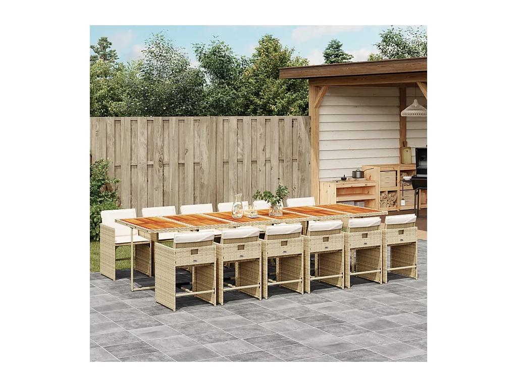 13-delige Tuinset met kussens poly rattan beige