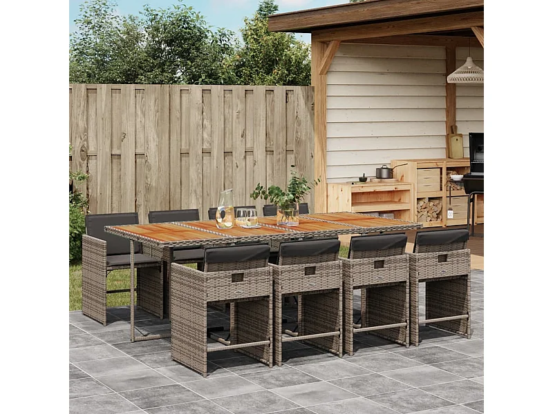 9-delige Tuinset met kussens poly rattan grijs