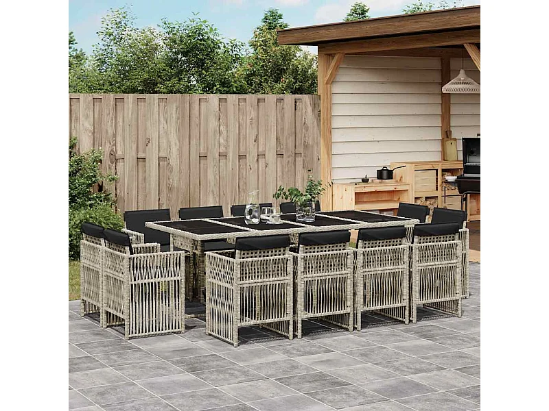 13-delige Tuinset met kussens poly rattan lichtgrijs