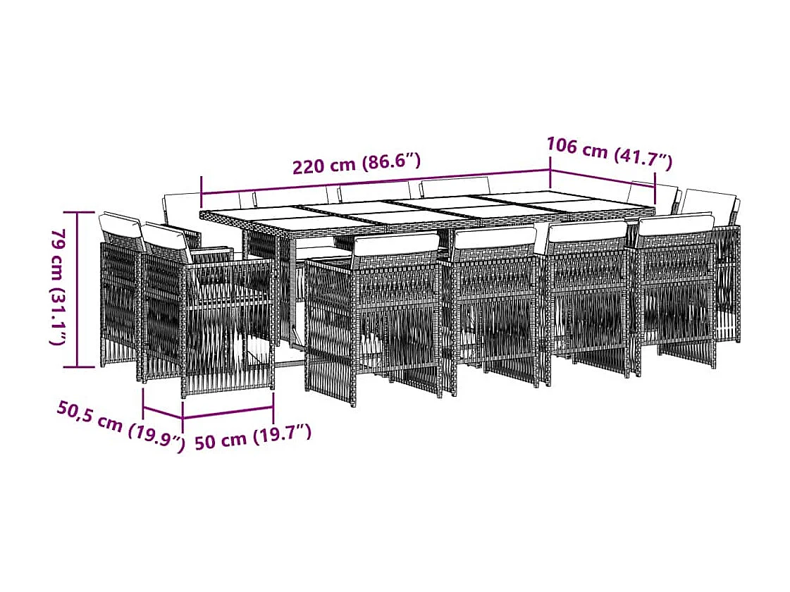 13-delige Tuinset met kussens poly rattan lichtgrijs