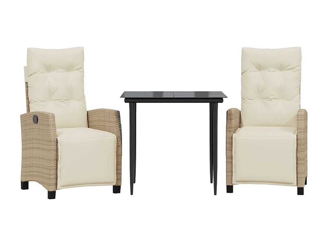 Ensemble à manger de jardin et coussins 3 pièces Beige poly rotin