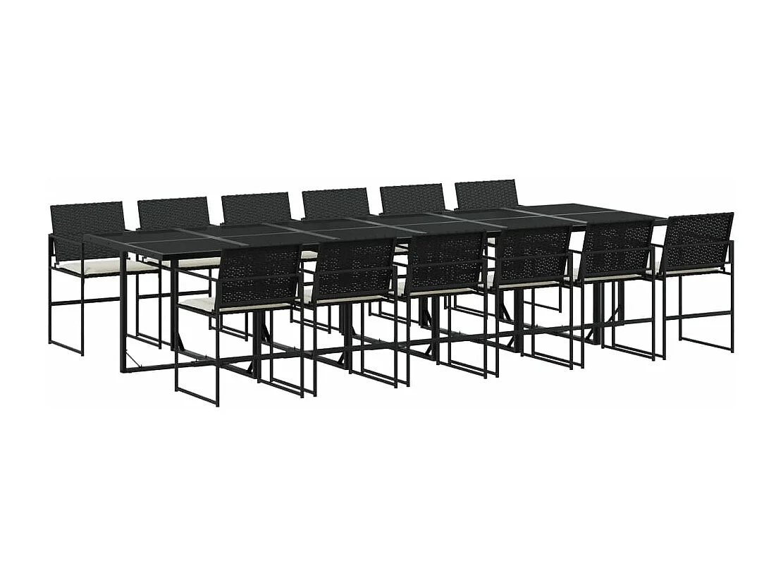 Set comedor de jardín con cojines 13 piezas ratán sintético negro