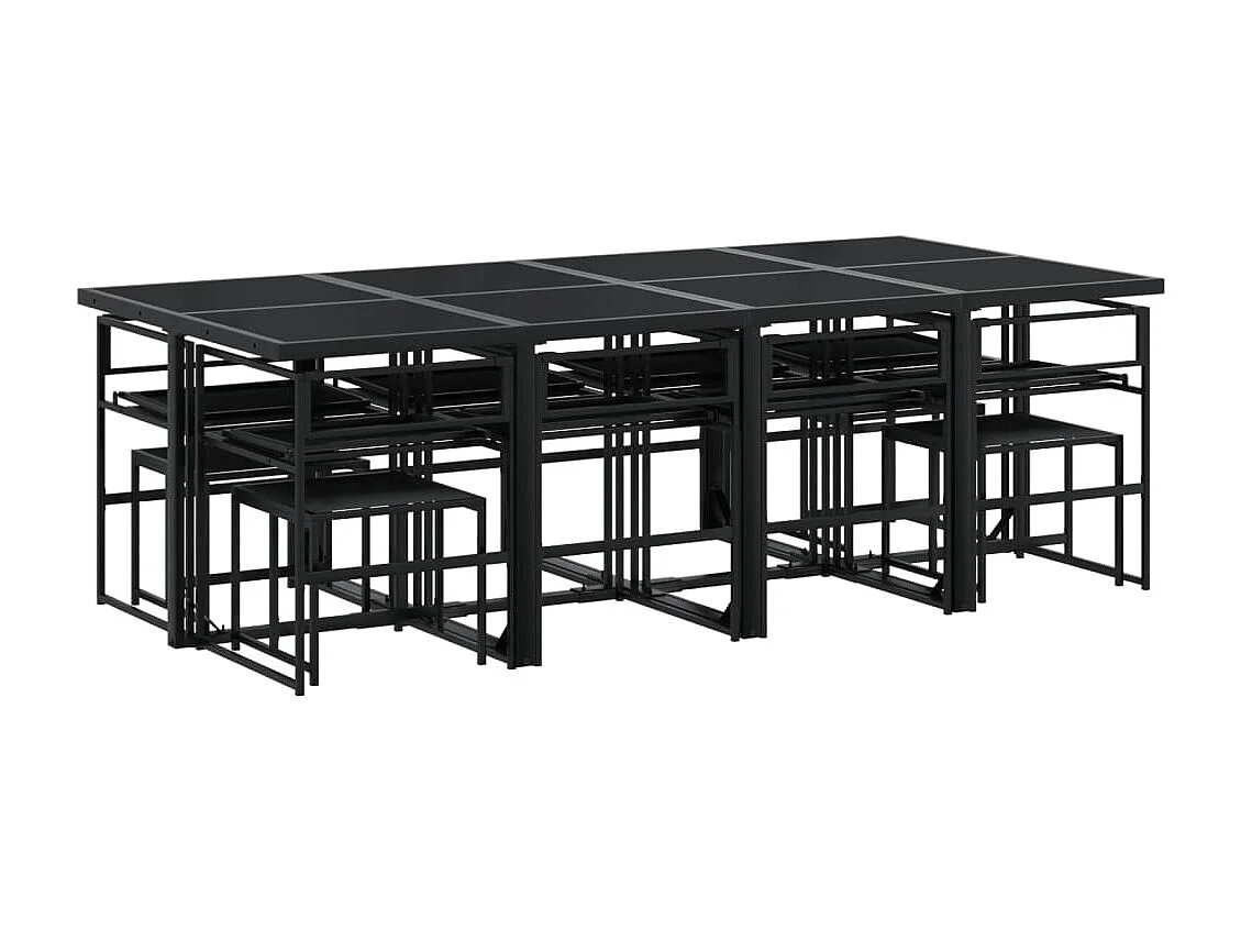 Juego de comedor de jardín 13 piezas con cojines textileno negro