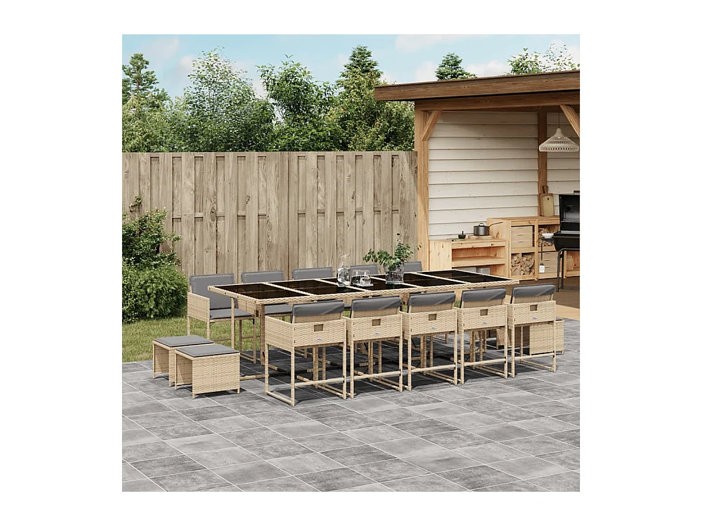 Ensemble à manger de jardin et coussins 15 pièces mélange beige