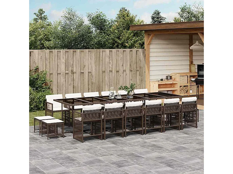 Set de muebles jardín 17 piezas y cojines ratán sintético marrón