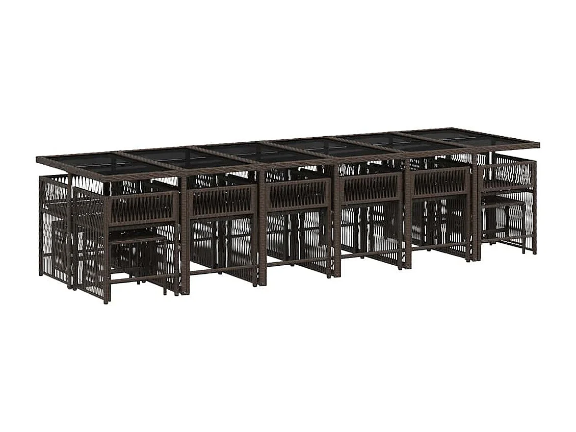 Ensemble à manger de jardin et coussins 17 pièces marron rotin