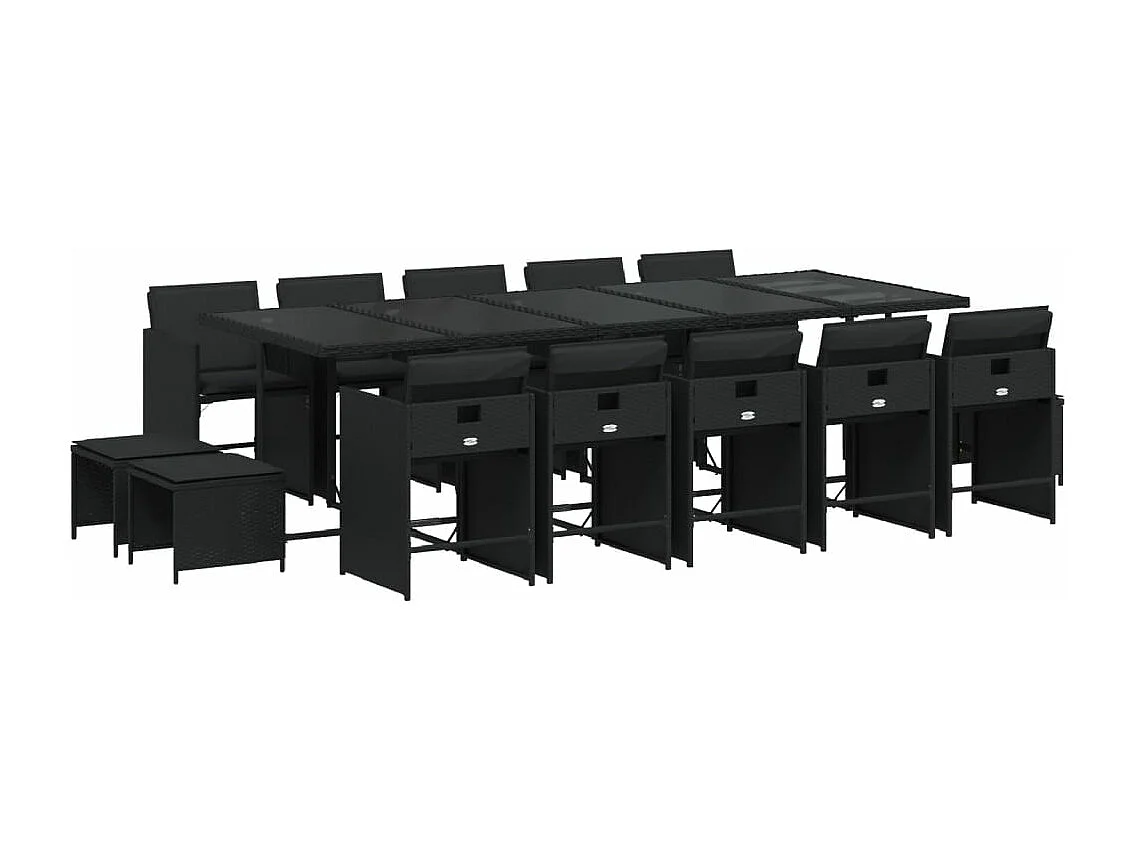Set comedor de jardín con cojines 15 piezas ratán sintético negro