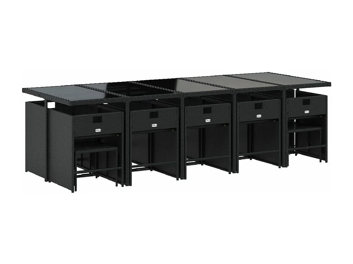 Set comedor de jardín con cojines 15 piezas ratán sintético negro