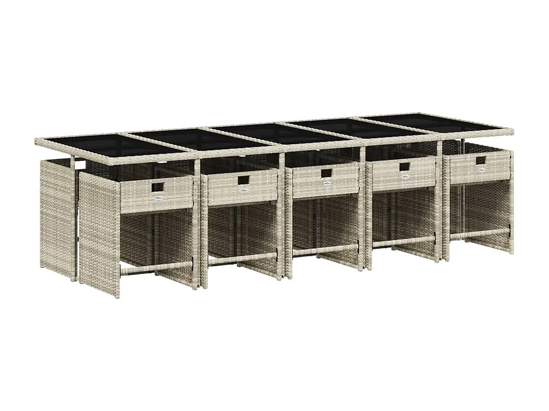 11-delige Tuinset met kussens poly rattan lichtgrijs