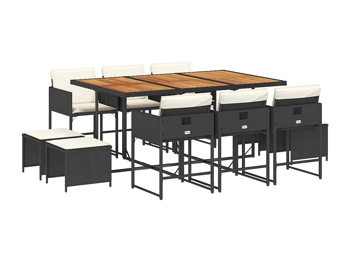 11-delige Tuinset met kussens poly rattan zwart